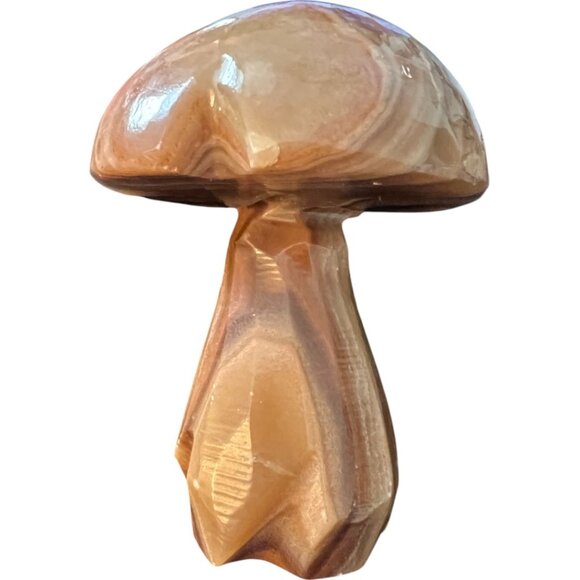 Vtg 1974 Hand-carved Natural Banded Jasper Mushroom Browns and Tans Freestanding - Picture 3 of 15